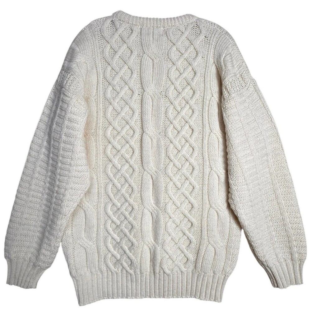 Classic Cream Fisherman Cable Knit Sweater 100% Wool - Picture 2 of 14